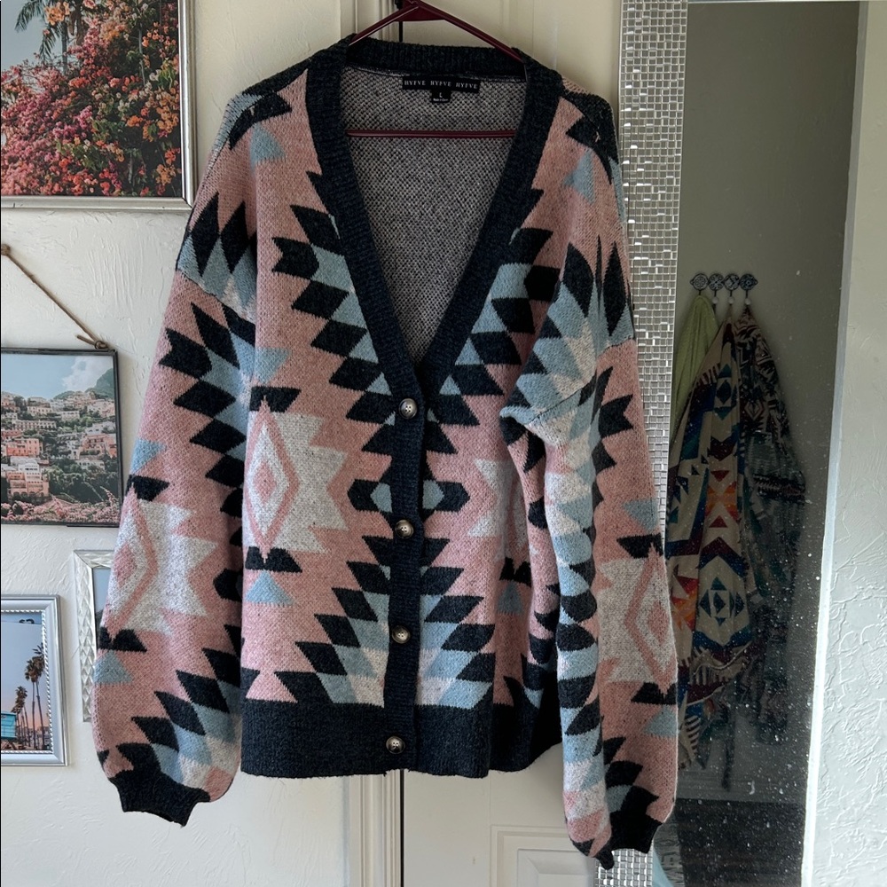 Pink and gray grandpa sweater